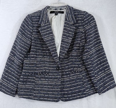 Kensie Jacket Medium Blazer Gray Blue Tan Tweed 1 Button Blazer Womens