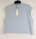 Calia Top Large Crop Mock Neck Knit Blue White Striped New NWT