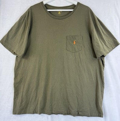 Polo Ralph Lauren Shirt XXL Tee Short Sleeve Green Mens Pocket 100% Cotton