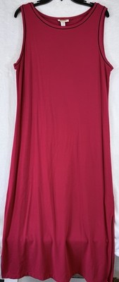 Talbots Dress Large Maxi Summer Sleeveless Long Red Vintage Shift