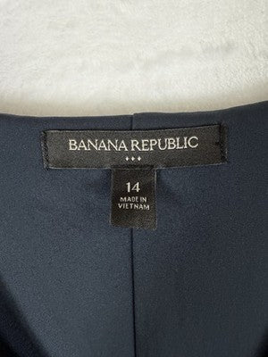 Banana Republic Dress 14 Short Sleeve Navy Blue Tweed Sheath V Neck Womens