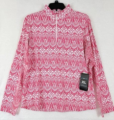 IBKUL Womens Long Sleeve Top XL 1/4 Zip Mock Neck Pink Barbara Golf