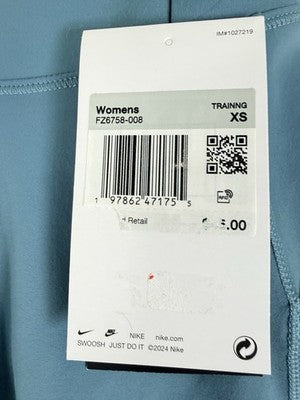 Nike One Biker Shorts XS Womens Blue High Waisted 8" Pockets New NWT