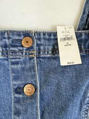 Gap Denim Mini Dress Medium Petite Womens Blue Jean Button Front Strapless New