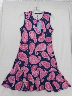 Ana Claire Dress Small Sleeveless Flounce Knit Pink Blue Paisley Women New NWT