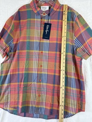 Walter Hagen Golf Shirt XL Short Sleeve Plaid Mens Button Up 100% Cotton New NWT