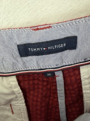 Tommy Hilfiger Shorts Men 35 Red Check 9” 100% Cotton
