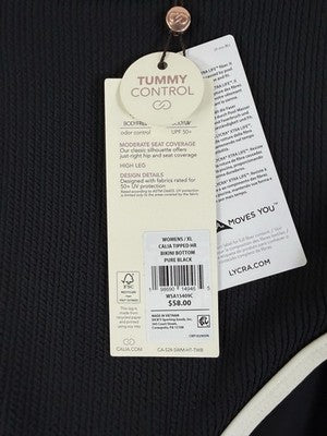 Calia Swim Bottom XL Black High Rise Tipped Womens Tankini Swimwear New NWT
