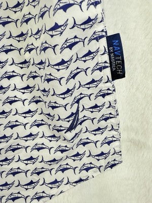 Nautica Shirts For Men XXL Short Sleeve Button Down Swordfish Blue White