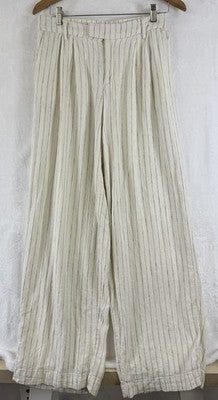 A New Day Pants 6 Linen Blend Ivory Striped Womens Straight Leg High Rise