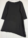 Eileen Fisher Asymmetrical Hem Silk Top Black Small Tunic 3/4 Sleeves Womens