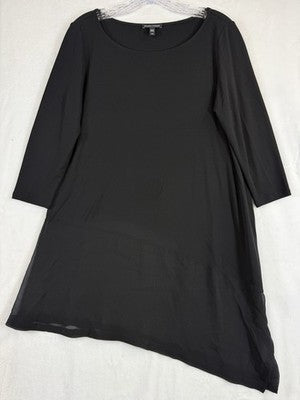 Eileen Fisher Asymmetrical Hem Silk Top Black Small Tunic 3/4 Sleeves Womens