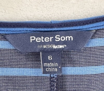 Peter Som Design Nation Dress 6 Blue Ponte Knit Striped Fit Flare Sleeveless