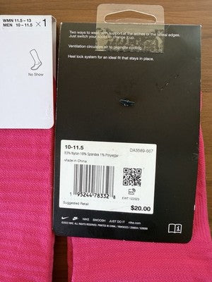 Nike Spark Lightweight No Show Socks Large Pink Mens 10-11.5 Women 11.5-14 New