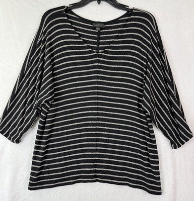 J Jill Wearever Sweater Medium Petite Black Beige Striped Dolman Sleeves Womens