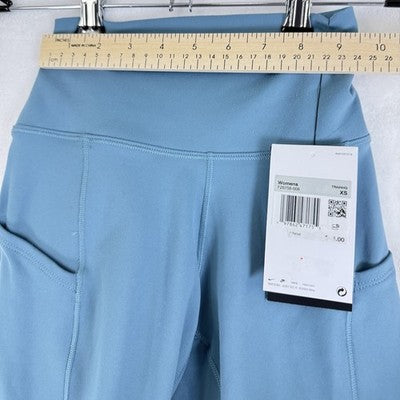 Nike One Biker Shorts XS Womens Blue High Waisted 8" Pockets New NWT