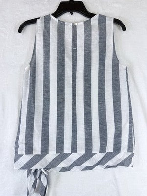 J Crew Linen Top XS Womens Sleeveless Gray White Tie Hem