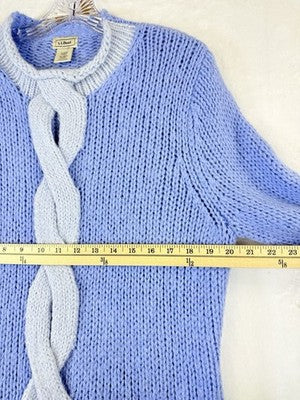 LL Bean XL Sweater Womens Blue Wool Mohair Chunky Cable Knit Roll Neck