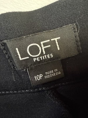 Ann Taylor Loft Ponte Knit Pants 10 Petite Womens Black Gold Zip Pockets 10P