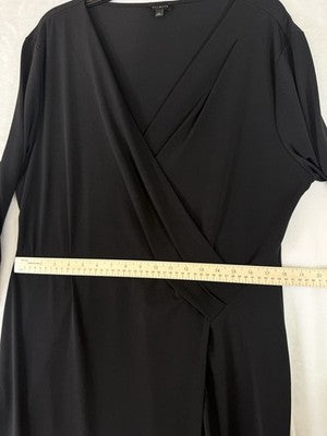 Talbots Dress XL Black Faux Wrap 3/4 Sleeve Midi