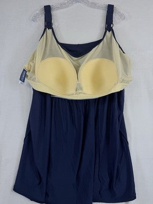 Swimsuits For All Tankini Top 34 Womens Navy Blue Plus Size Swim New NWT