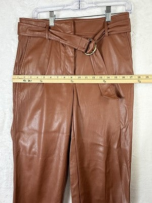 Ann Taylor Loft Faux Leather Pants 4 Cognac Brown Belt Womens