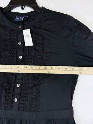 Gap Lace Trim Mini Dress Medium Petite Women Black 3/4 Sleeve Boho Whimsical New