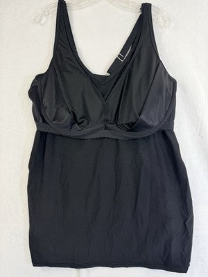 Lands End Tankini Top 24W Black Ruched Swim Underwire Plus Size New NWT