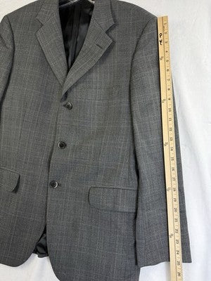 Massimo Dutti Jacket 40 Mens Gray 100% Wool Plaid Blazer Single Breasted Suit