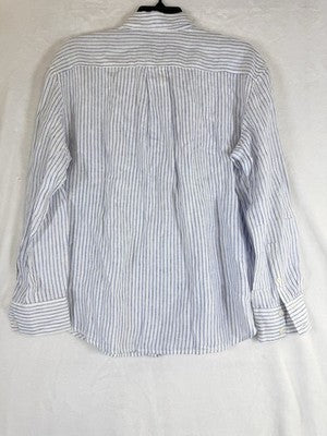 Gap 100% Linen Shirt XS Women Blue Stripe Button Up Long Sleeve Relaxed New