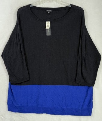 Talbots Sweater 2X Black Blue 3/4 Sleeve Colorblock NWT