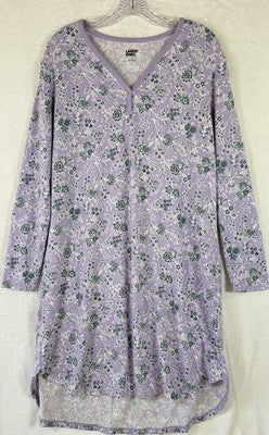 Lands End Nightgown Medium Cozy Classic Long Sleeve Purple Floral Womens Pajamas