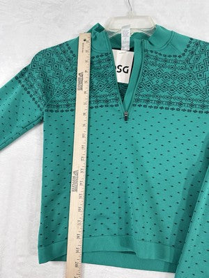 DSG 1/4 Zip Small Seamless Green Fair Isle Workout Shirt Long Sleeve Womens NEW