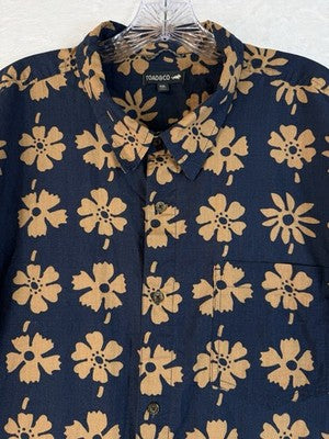 Toad And Co Mens Shirt XXL Mattock Blue Floral Print Short Sleeve Button Up