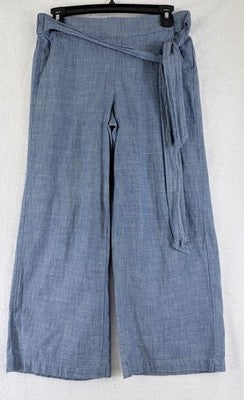 J Crew Crop Pants 4 Blue Chambray Lightweight Pull On 100% Cotton Womens