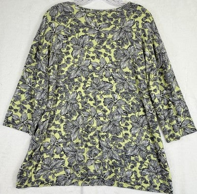 J Jill Large Top 3/4 Sleeve Wearever Collection Knit Floral Print Womens