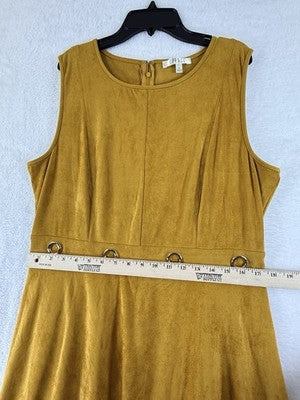 Spense Dress 14 Fit And Flare Short Faux Suede Gold Sleeveless Womens
