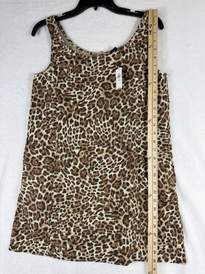 Gap Denim Mini Dress Small Petite UltraSoft Leopard Print Sleeveless A Line New