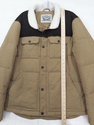 Levis Jacket Men Medium Woodsman Puffer Sherpa Coat Brown Levi’s Zip Snap Levi’s