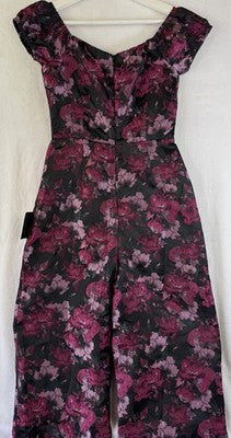 Lulus Jumpsuit Small Womens Bustier Jacquard Purple Floral Off The Shoulder New