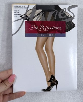 Hanes Silk Reflection Pantyhose Size CD Barely Black Control Top Nylons 2015 NEW