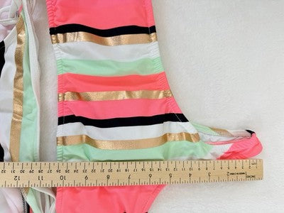 Venus Bikini Set Top Bottom One Shoulder Pink Striped Womens 6 Top 10 Bottoms