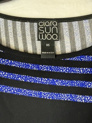 Clara Sun Woo Top XS Blue Black Short Sleeve Tunic Womens