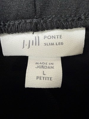 J Jill Pants Large Petite Ponte Slim Leg Black Knit Pull On Pockets Womens