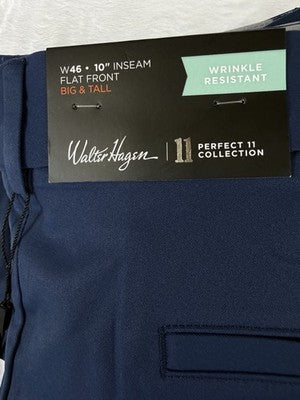 Walter Hagen Golf Shorts Mens 46 Navy Blue Flat Front 10” Men’s NWT Big Tall