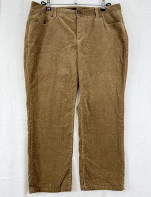 Talbots Corduroy Straight Leg Pants 14W Petite Golden Brown Heritage Fit Women