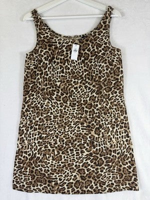 Gap Denim Mini Dress XS UltraSoft Leopard Print Sleeveless A Line Women New