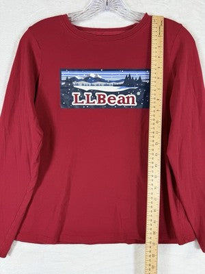 LL Bean Long Sleeve T Shirt Women XS Petite Red Mountains Logo