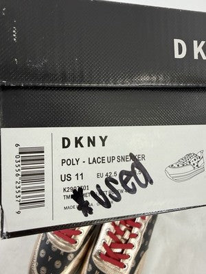 DKNY Sneakers Womens 11 Poly Metallic Rose Logo Lace Up Thick Sole Shoes