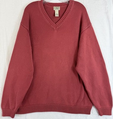 LL Bean Sweater Mens XXL Red V Neck Pullover 100% Cotton Vintage